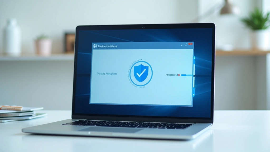 Antivirensoftware-Oberfläche auf Laptop-Bildschirm mit Scan-Fortschrittsbalken und Schutzstatus angezeigt